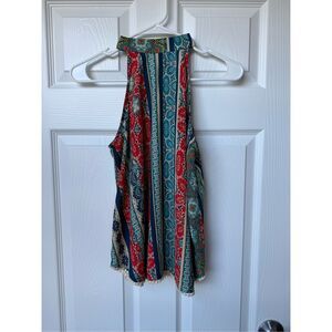 Lily White Tank Top Small Women's Blue Red Stripe Floral High Neck Blouse